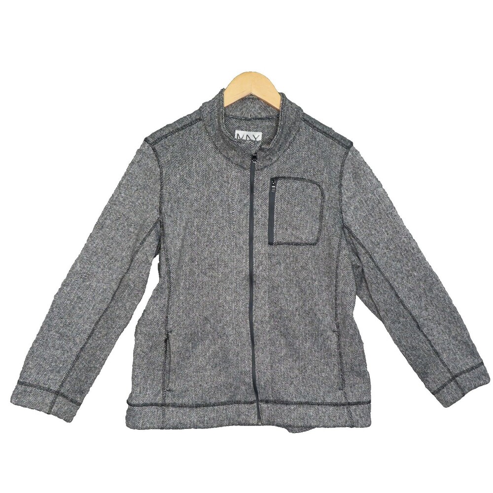Marc New York Jacket Womens XL Black Gray Knit Zip Up Herringbone‎ Long Sleeve